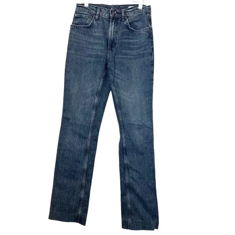 ZARA Whiskering Faded 5-Pocket Straight Leg Denim Jeans Blue Size 6